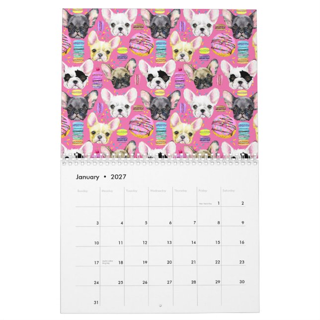 Calendário Padrão francês Bulldog Macaron (Jan 2027)