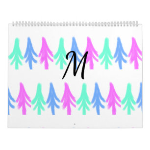 Calendário Padrão simples de Natal em aquarela com monograma 