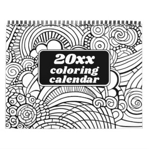Calendário Padrões Abstratos Modernos - Colorir Preto Branco