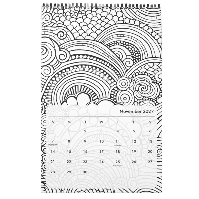 Calendário Padrões Abstratos Modernos para Colorir (Nov 2027)