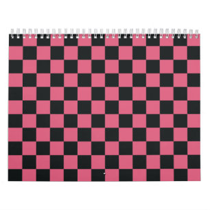 Calendário Padrões Rosa e Preto Xadrez Checkerboard Check