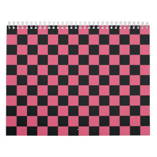 Calendário Padrões Rosa e Preto Xadrez Checkerboard Check