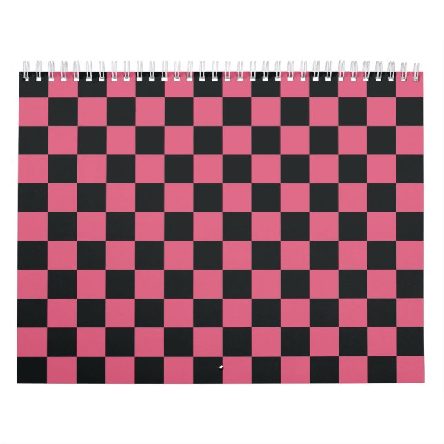 Calendário Padrões Rosa e Preto Xadrez Checkerboard Check (Capa)