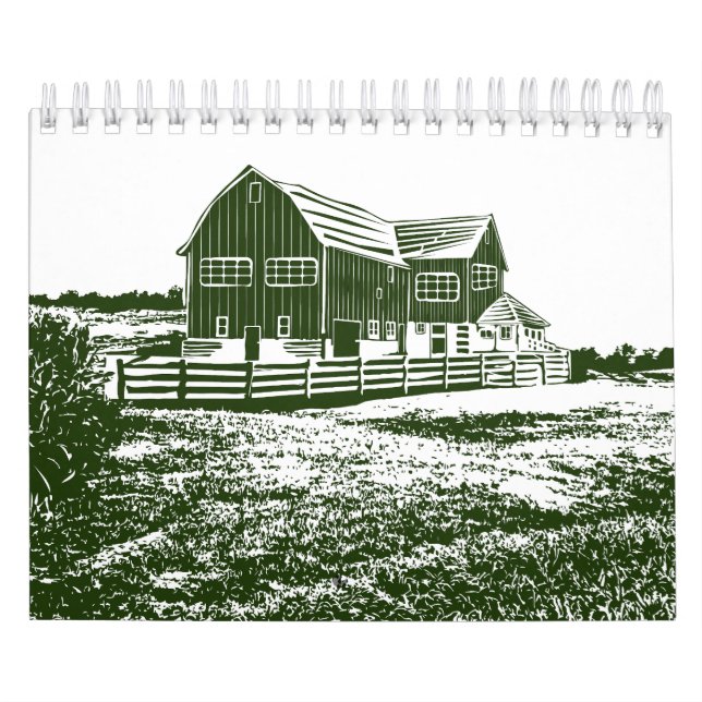 Calendário Paisagem de campo com recortes de madeira casa de  (Capa)