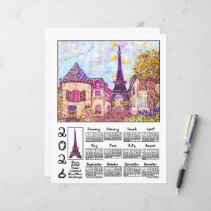 Calendário Paisagem Pontilhismo Paris Eiffel 2026