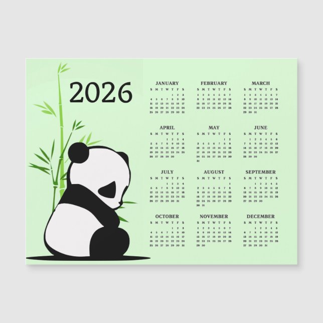 Calendário Panda 2026 Cartão Magnético (Frente)