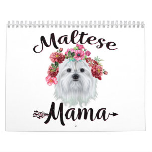 Calendário Pão Cão  Flores de Cachorro de Mama Maltesa, Flore