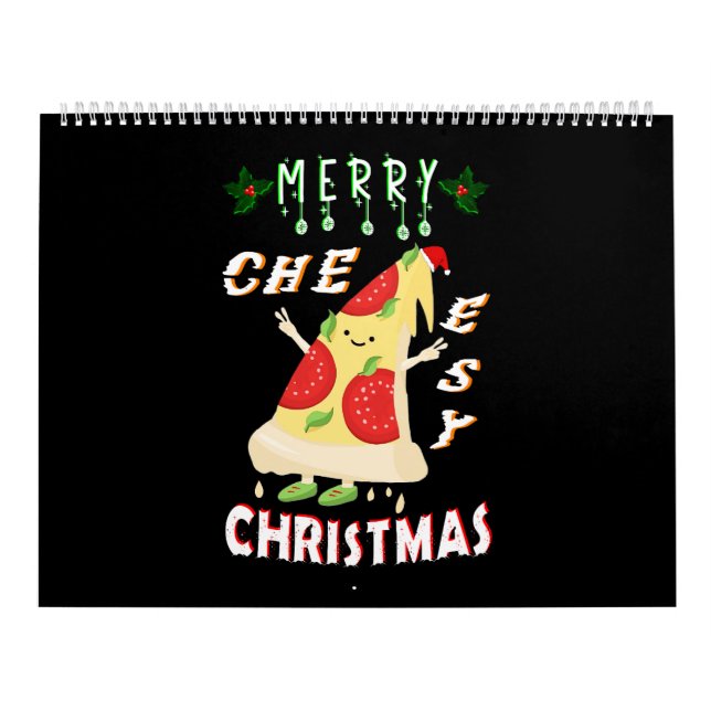 Calendário Papais noeis de Natal Cheesy feliz Pizza Natal (Capa)