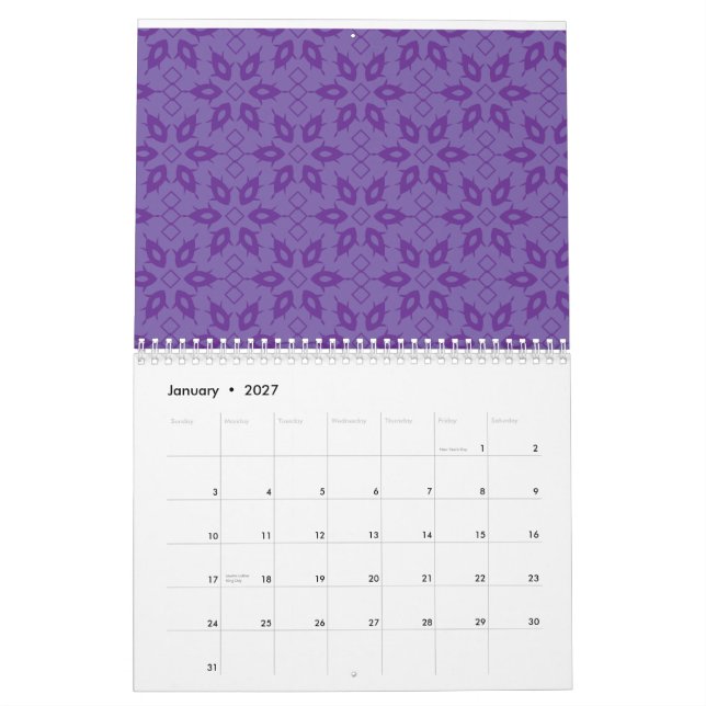 Calendário Papel branco de embrulho com padrão repetitivo de (Jan 2027)