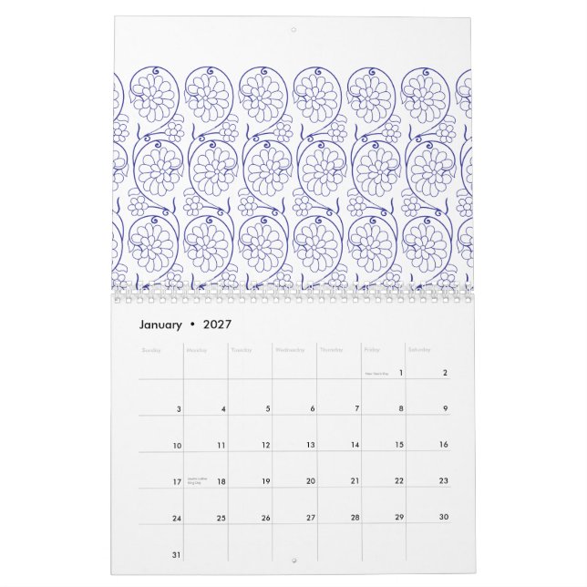 Calendário Papel branco de embrulho com uma parte sutil e rep (Jan 2027)