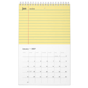 Calendário Papel de Caderno Amarelo Linhado Seção de Notas