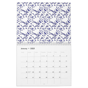 Calendário Papel de embrulho azul e branco com um gráfico