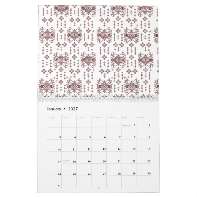 Calendário Papel de embrulho branco simétrico, que inclui um  (Jan 2027)