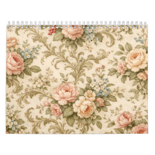 Calendário Papel de Parede com Padrão Floral Vintage