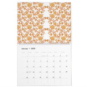 Calendário Papel de parede, cor de laranja e branco, com desi