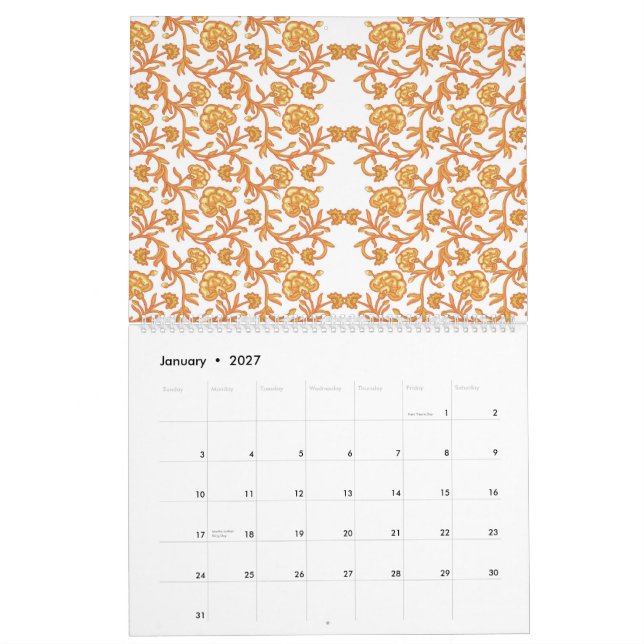 Calendário Papel de parede, cor de laranja e branco, com desi (Jan 2027)