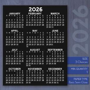 Calendário - Papel Plano Básico Preto para Ano de