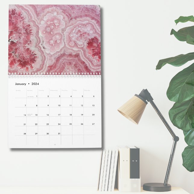 Calendário Parede Rosa Simples de Mármore Geode (Simple Modern Crystal Geode Stone Pink Wall Calendar)
