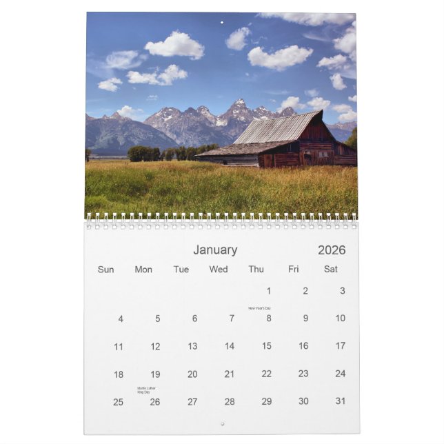 Calendário Parque nacional grande de Teton (Jan 2026)