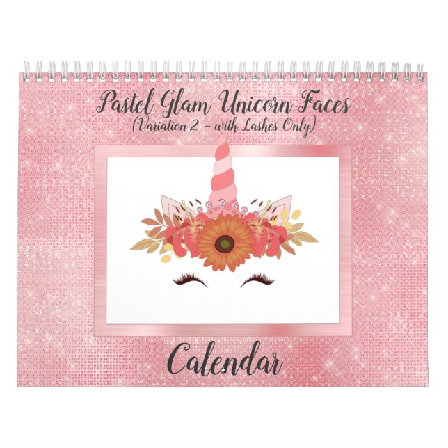 Calendário Pastel Glam Unicorn Enfrenta Divertimento Calendár (Capa)