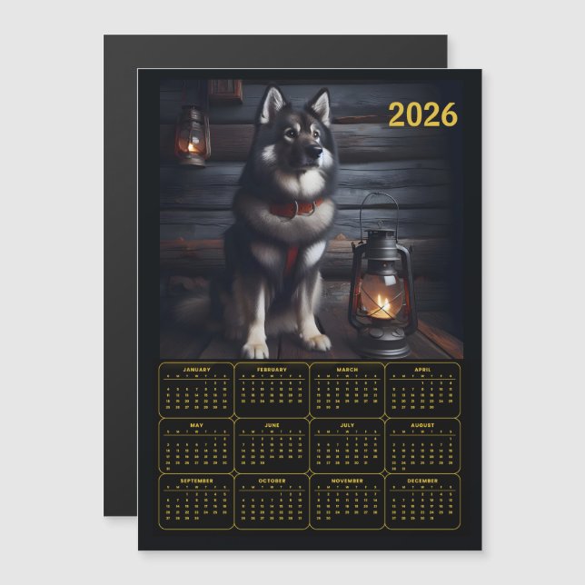 Calendário Pastor Alemão 2026 Cabana Rústica (Frente/Verso)