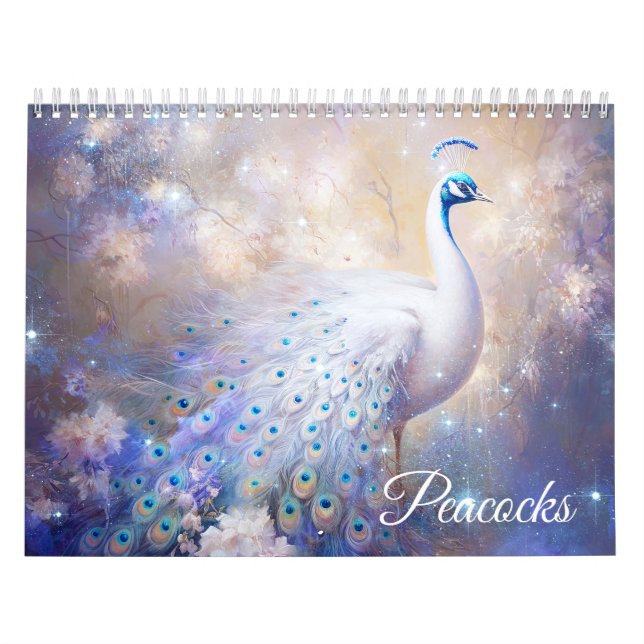 Calendário Pavões Brancos de Fantasia em Estilo Abstrato (Capa)