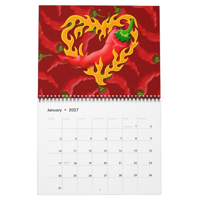 Calendário Pepper Chili com Flame Heart (Jan 2027)