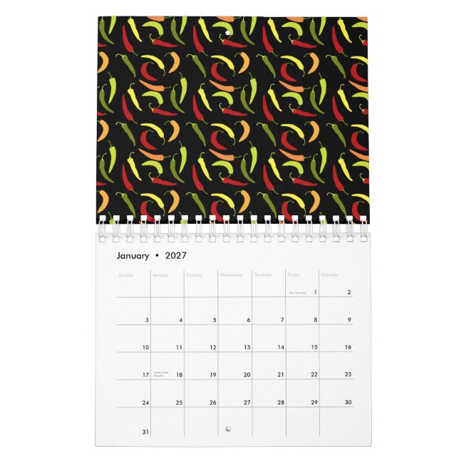 Calendário Peppers Vermelhos Cinco de Mayo Comida picante mex (Jan 2027)