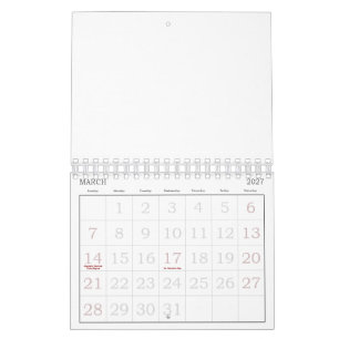 Calendário Personalizado 5,5" L x 7" W Números Grandes Comple