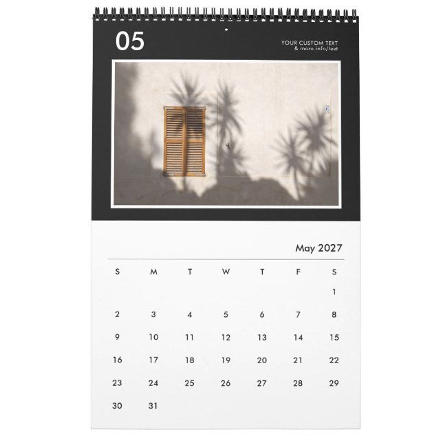 Calendário Personalizado de Foto Simples Preto e B (Maio 2027)