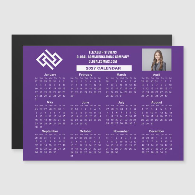 Calendário Personalizado de Ímã da Empresa Roxa 20 (Frente/Verso)