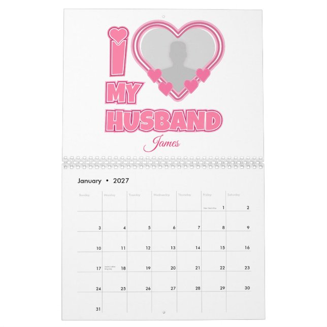 Calendário Personalizado Eu Amo Meu Marido - Adicionar Fotogr (Jan 2027)