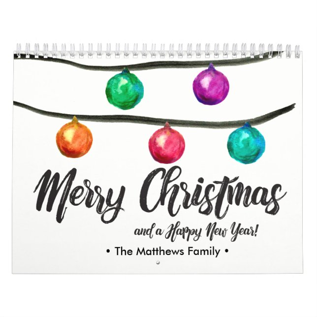 Calendário Personalizado, Natal, Aquarela, Foto Personalizada (Capa)