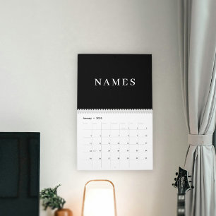 Calendário Personalizar preto simples adicione seu nome legan