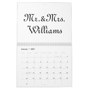 Calendário Personalize o sobrenome do Casal, Sr. & Sra. Black