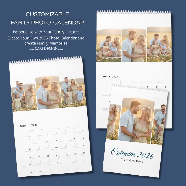 Calendário Personalized Elegant Family Memories Wall Calendar (Criador carregado)