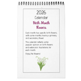 Calendário Personalized Floral Illustrations Calendar