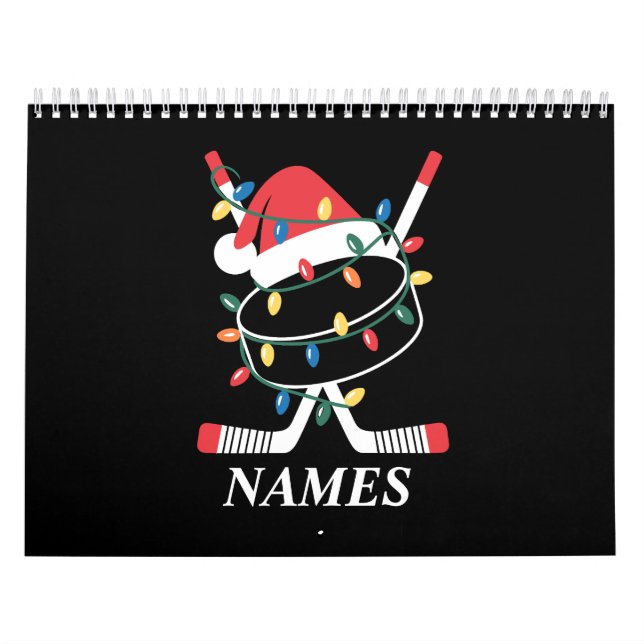 Calendário Personalized Name Christmas Hockey Xmas Santa Hat (Capa)