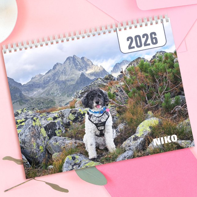 Calendário Personalized Pet Dog Cat Watercolor 2026 Photo  (Personalized Pet Dog Cat Watercolor 2026 Photo Calendar)