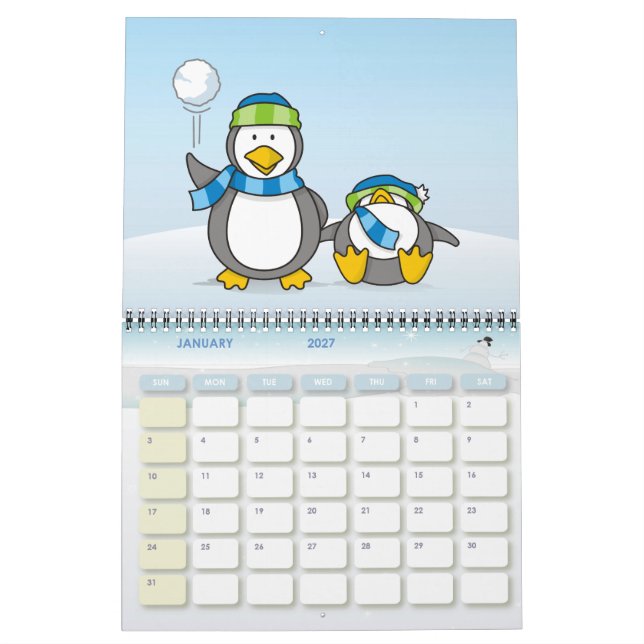Calendário Pinguins de neve (Jan 2027)