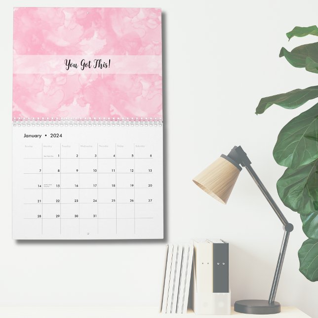 Calendário Pink Watercolor Modern Minimalist (Customizable Pink Watercolor Modern Minimalist Calendar)