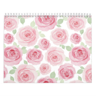 Calendário Pink Watercolor Roses Artistic Calendar