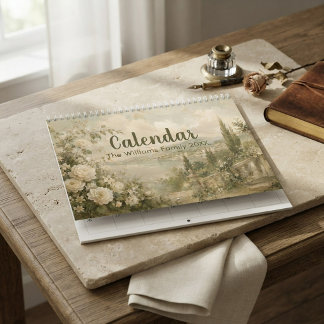 Calendário Pintura a Óleo Vintage Jardim Família Dinheiro Ant