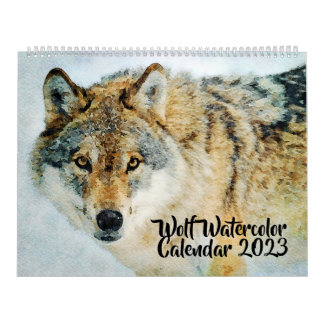Calendário Pintura de Lobos em Aquarela de Vida Selvagem Magn