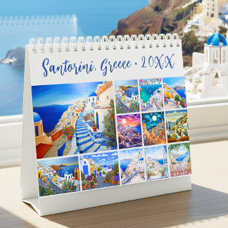 Calendário Pintura de Santorini Grécia Mesa de Viagens
