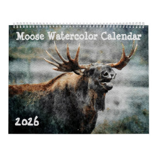 Calendário Pintura em aquarela de alce selvagem de 2026 Arte