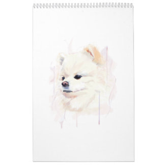 Calendário Pintura em Aquarela de Cachorro Pomerânia Fofa