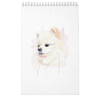 Calendário Pintura em Aquarela de Cachorro Pomerânia Fofa