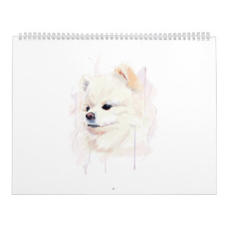 Calendário Pintura em Aquarela de Cachorro Pomerânia Fofa