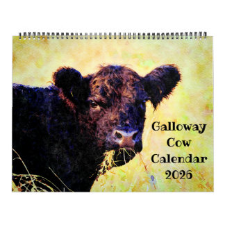 Calendário Pintura em aquarela de gado Cow Galloway Fofo 2026